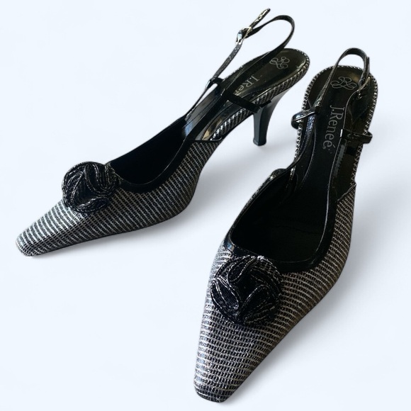 J.Renee Elisha Black/Silver Patterned Slingback Kitten Heels Women’s Size 12M - Picture 5 of 16